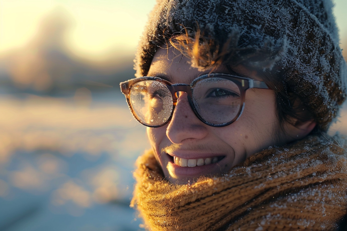 Personne avec buée sur lunettes