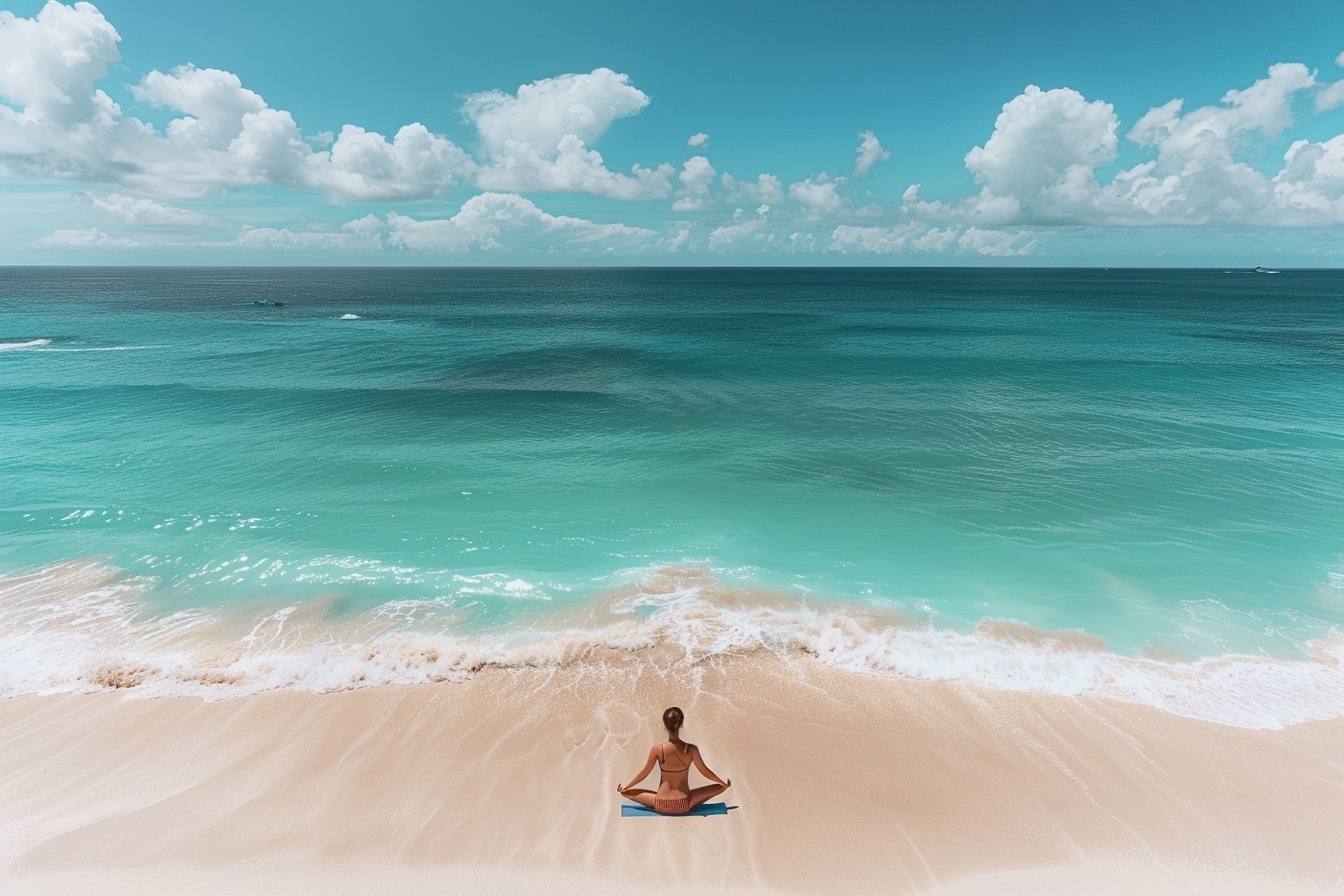 Été zen : femme en médiation sur la plage